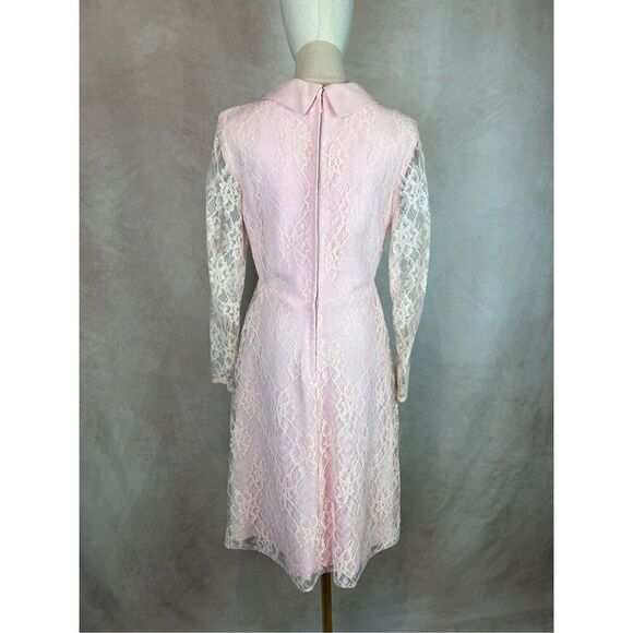 Vintage 1960s 1970s Mod Lace Dress Blush Pink - Picture 3 of 11